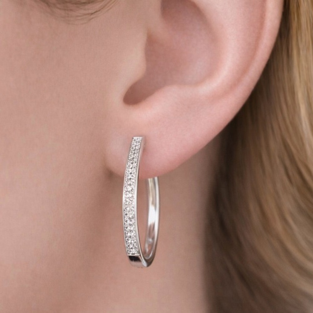 Elegant Diamond Pave Silver Hoop Earrings